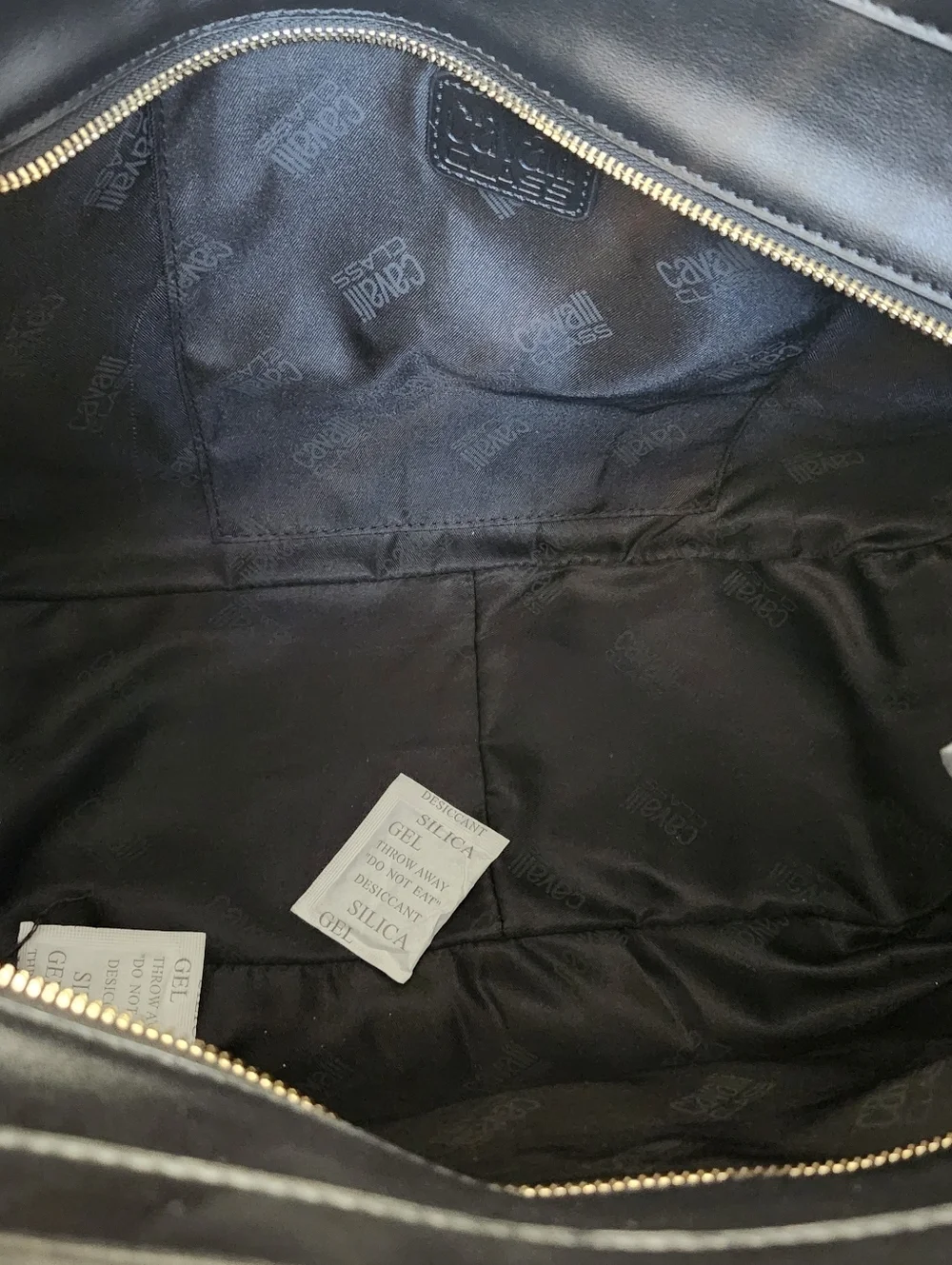 NWT Cavalli Class Big Black Sandra Shopper Tote With Gold Hardware